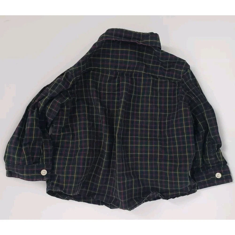 Ralph Lauren Shirt Boy 6M Months Tartan Dark Plaid Striped Long Sleeve Button Up